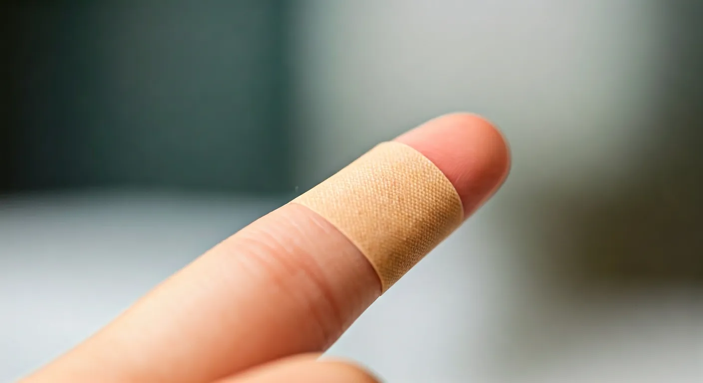 Medicated bandaid for wart treatment being applied to skin